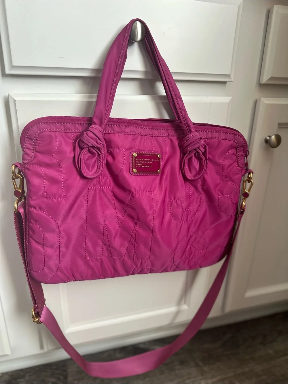 Marc Jacobs Fuchsia Quilted Laptop Tote with Detachable Strap
